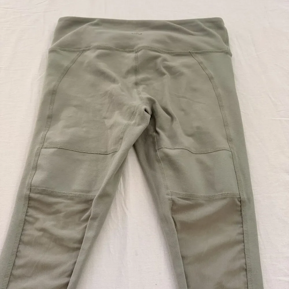 Alo Yoga Airbrush Mesh Panel Leggings Sage Green M High Rise Yoga Activewear